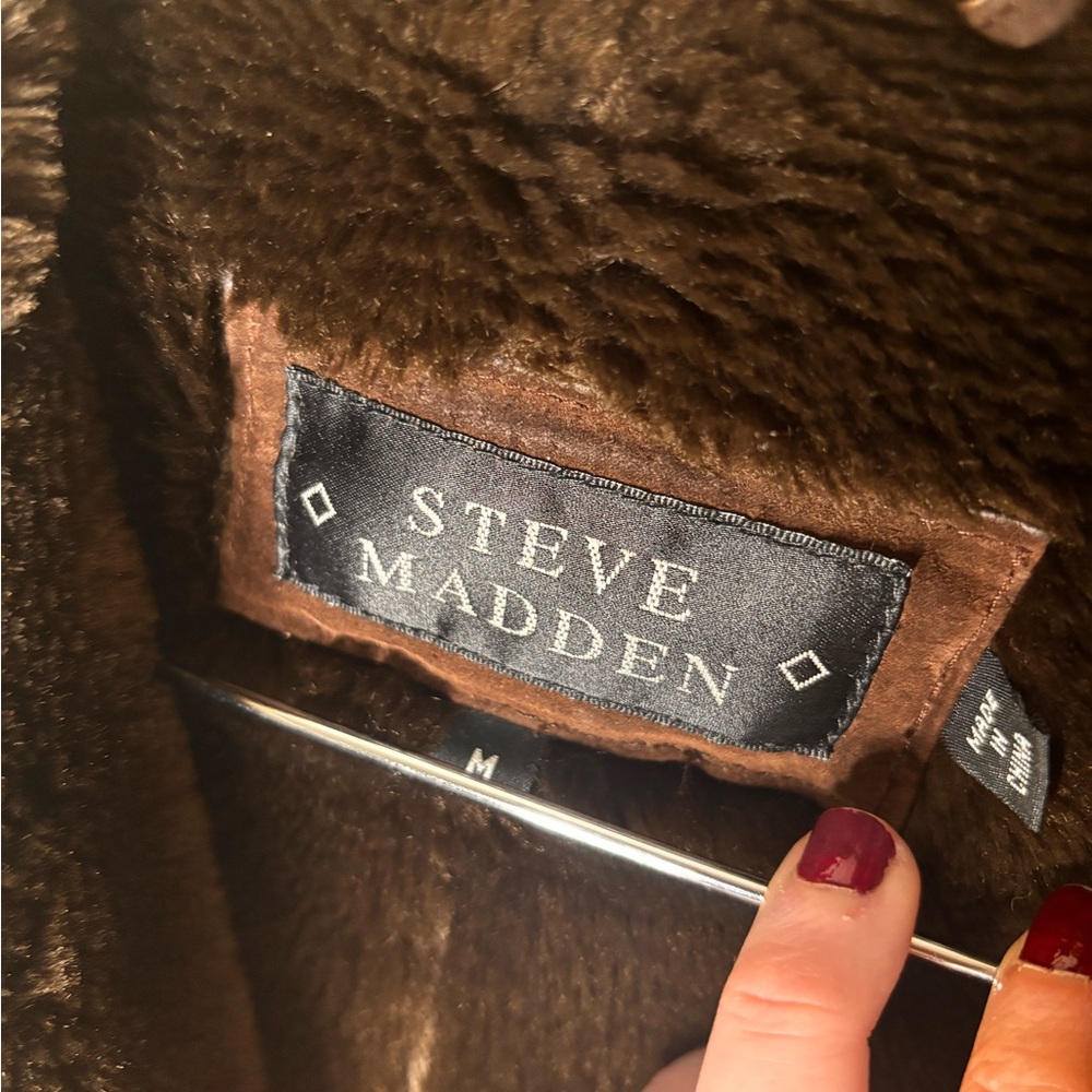Steve Madden 100% leather Y2K penny lane Brown Faux Fur shearling Trimmed Jacket - Picture 3 of 6